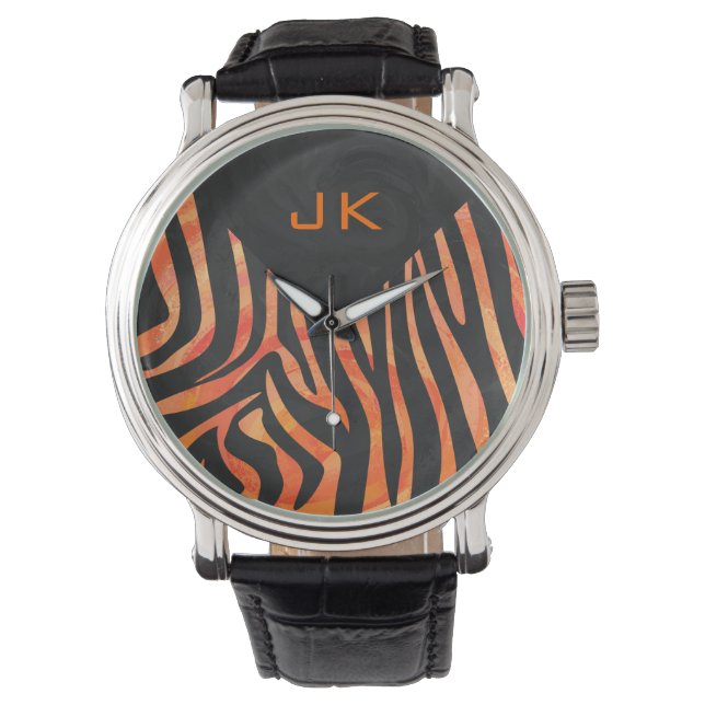 Orange and Black Zebra Monogram Watch (Front)