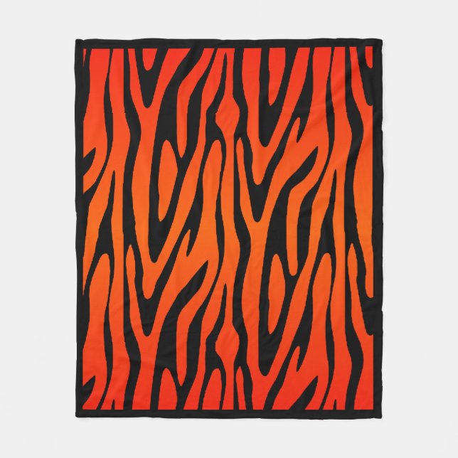 Orange and Black Zebra Skin Pattern Fleece Blanket (Front)