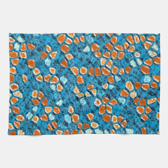 Orange and Blue Abstract Art Tea Towel (Horizontal)