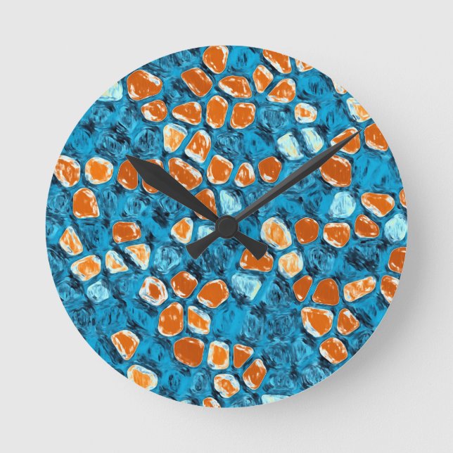 Orange and Blue Abstract Pattern Round Clock (Front)