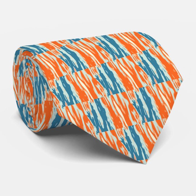 Orange and Blue Abstract Pattern Tie (Rolled)
