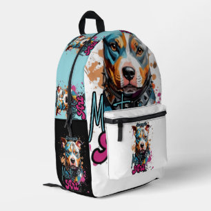 Orange and Blue Bold Dog Portrait Printed Backpack