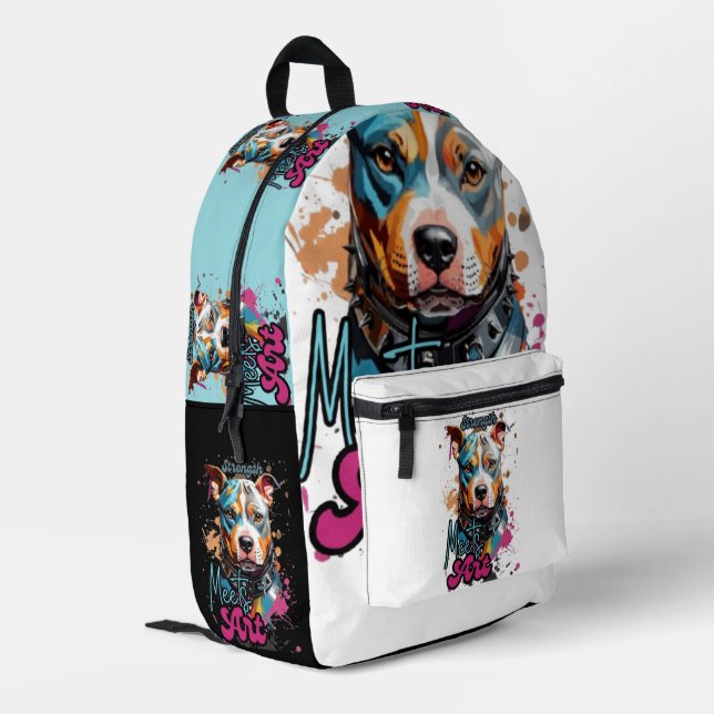 Orange and Blue Bold Dog Portrait Printed Backpack (Back Corner Left)