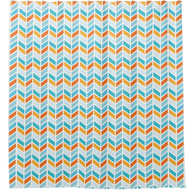 Orange and Blue Bold Herringbone Pattern Design Shower Curtain (Front)
