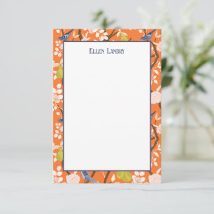 Orange and Blue Chinoiserie Birds Thank You Card