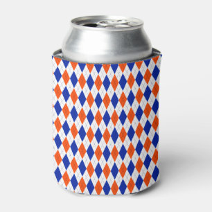 Orange and Blue Classic Argyle Diamond Pattern Can Cooler