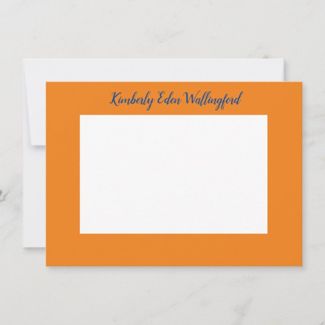 Orange and Blue Classic Personalised Flat Note Invitation (Front)