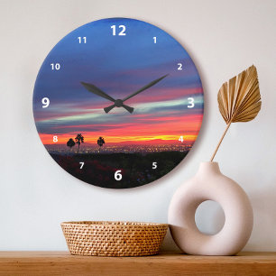 Orange and blue clouds sunset sky landscape photo large clock