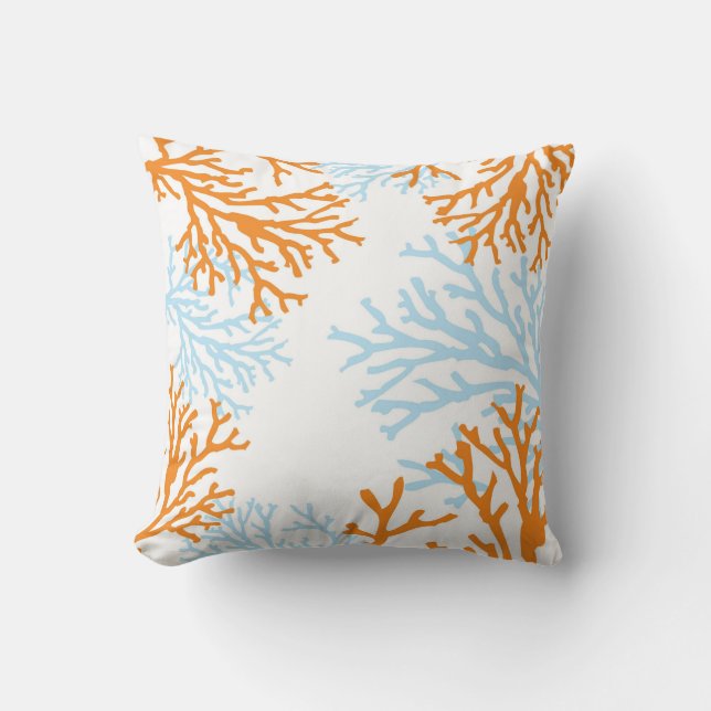 Orange and Blue Coral Pillow (Front)