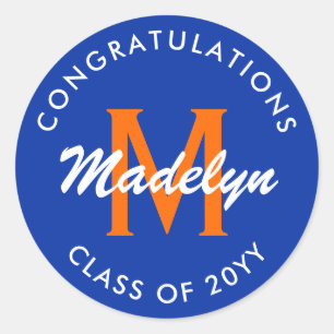 Orange and Blue Custom Graduation Classic Round St Classic Round Sticker
