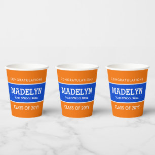 Orange and Blue Custom Graduation Paper Cups
