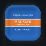Orange and Blue Custom Graduation Paper Plate<br><div class="desc">Custom Blue and Orange Graduation Paper Plates.</div>