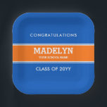 Orange and Blue Custom Graduation Paper Plate<br><div class="desc">Custom Blue and Orange Graduation Paper Plates.</div>