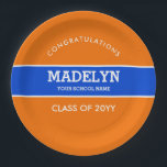 Orange and Blue Custom Graduation Paper Plate<br><div class="desc">Custom Orange and Blue Graduation Paper Plates.</div>