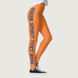 Orange and Blue Custom School Spirit Text Leggings