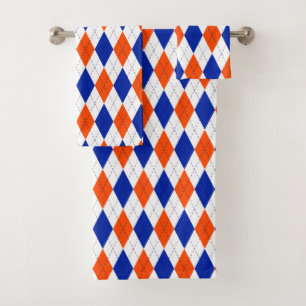 Orange and Blue Diamond Argyle Bath Towel Set