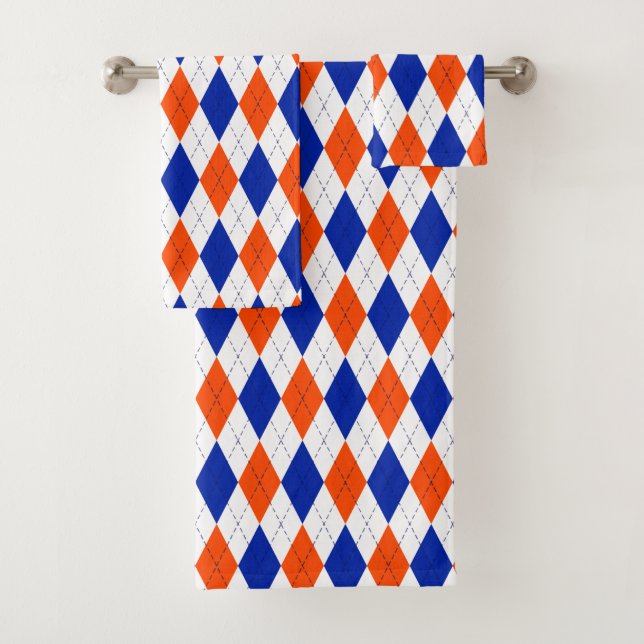 Orange and Blue Diamond Argyle Bath Towel Set (Insitu)