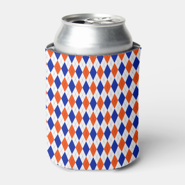 Orange and Blue Diamond Argyle Can Cooler (Can Front)
