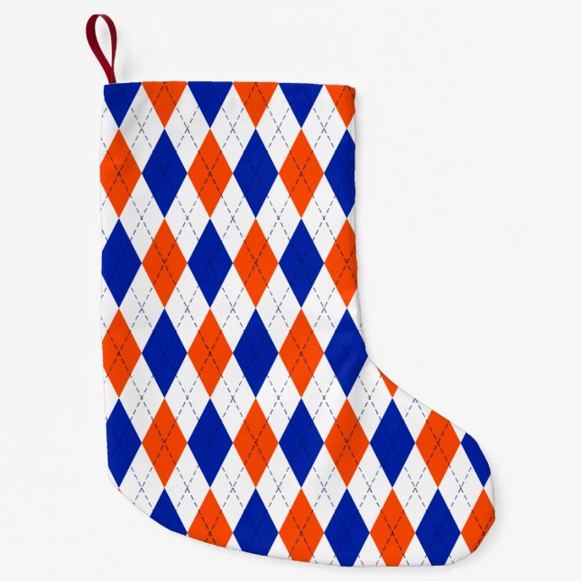 Orange and Blue Diamond Argyle Small Christmas Stocking (Front)