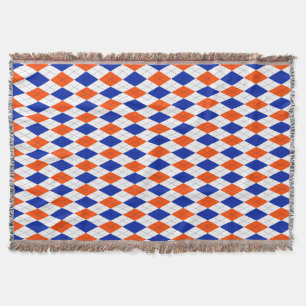 Orange and Blue Diamond Argyle Throw Blanket