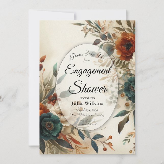 Orange and Blue Fall Flowers Engagement Shower Invitation (Front)