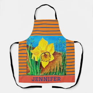 Orange and Blue Floral All-Over Print Apron