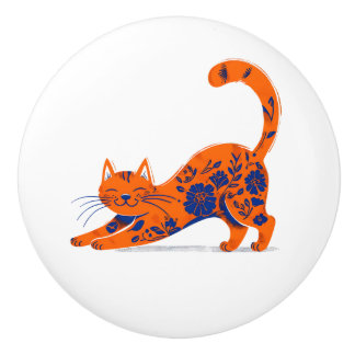 Orange and Blue Floral Cat Door Pull