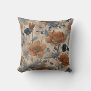 Orange and Blue Floral Cushion