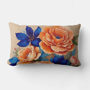 Orange and Blue Floral Lumbar Cushion