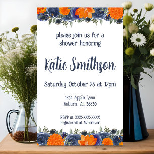 Orange and Blue Floral Shower Invitation