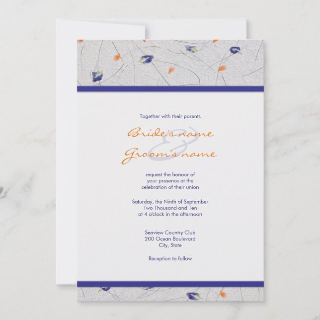 Orange and Blue Flower Petal Wedding Invitations (Front)