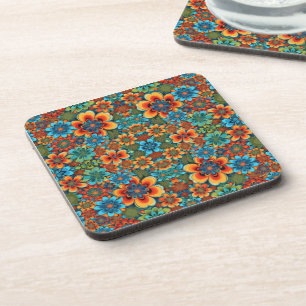 Orange and blue flowers coaster