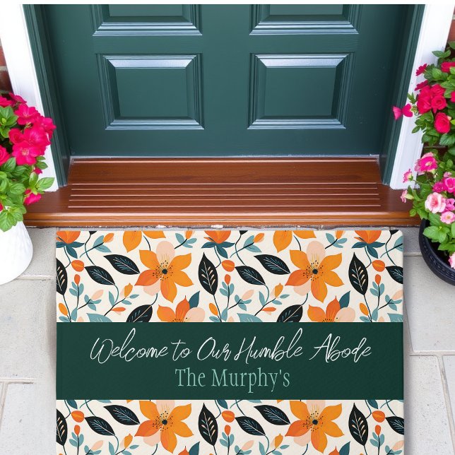 Orange and Blue Foliage and Flowers Personalised Doormat (Creator Uploaded)