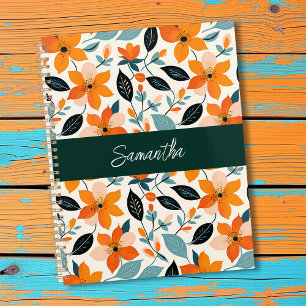 Orange and Blue Foliage and Flowers Personalised Planner