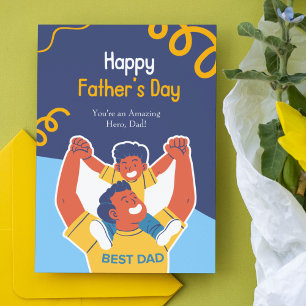 Orange and Blue Fun Illustrated Happy Father Day Card