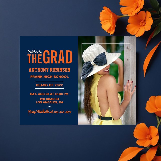 Orange and Blue Graduation Party Photo Postcard (Orange and Blue Graduation Party Photo Postcard)
