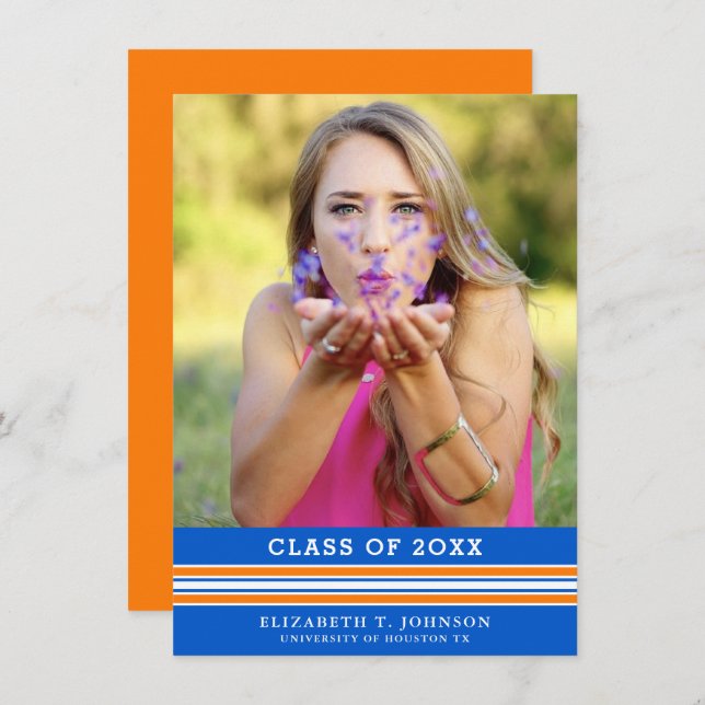 Orange and Blue Graduation Photo Announcement (Front/Back)