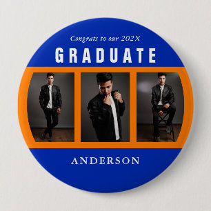 Orange and Blue Graduation Photo Collage 10 Cm Round Badge