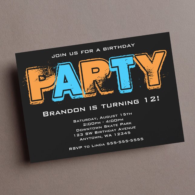 Orange and Blue Grunge Birthday Party Invitation (Creator Uploaded)