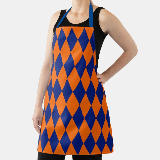 Orange and Blue Harlequin Checkered Design  Apron (Creator Uploaded)