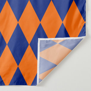 Orange and Blue Harlequin Checkered Design Fabric