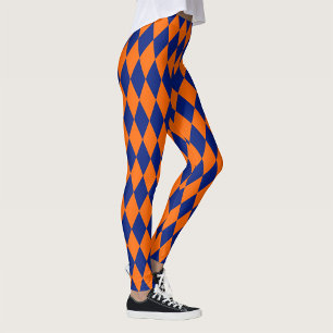 Orange and Blue Harlequin Checkered Design  Leggings