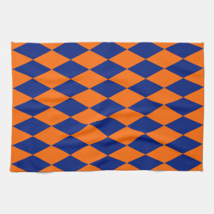 Orange and Blue Harlequin Checkered Design Tea Towel