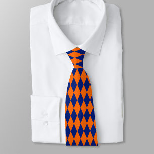 Orange and Blue Harlequin Checkered Design Tie