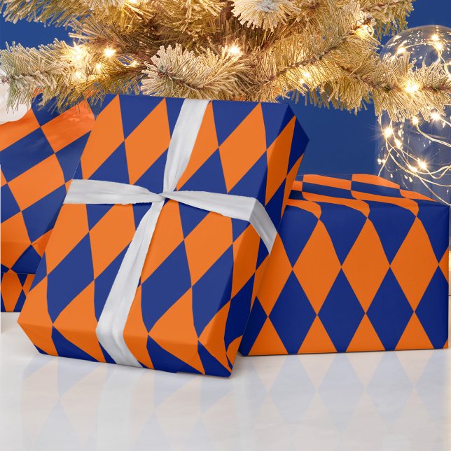 Orange and Blue Harlequin Checkered Design  Wrapping Paper (Creator Uploaded)