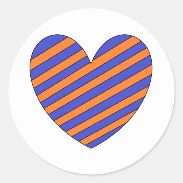 Orange and Blue Heart Classic Round Sticker (Front)