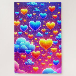 Orange and Blue Hearts Pattern Jigsaw Puzzle