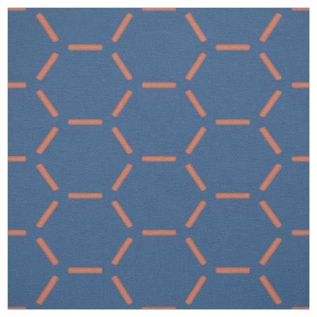 Orange and Blue Hexagon Pattern Fabric (Swatch)