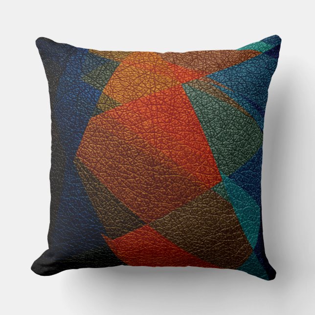 Orange and Blue Leather Look Cushion (Front)