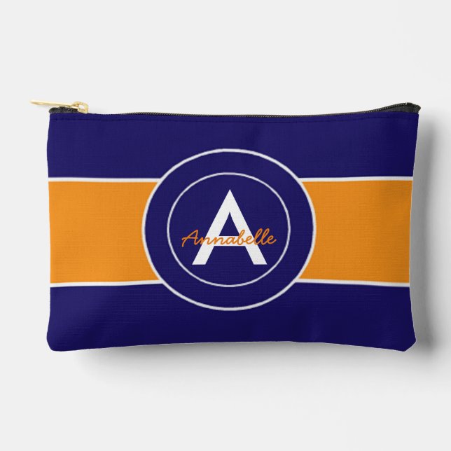 Orange and Blue Monogram Personalised Accessory Pouch (Front)